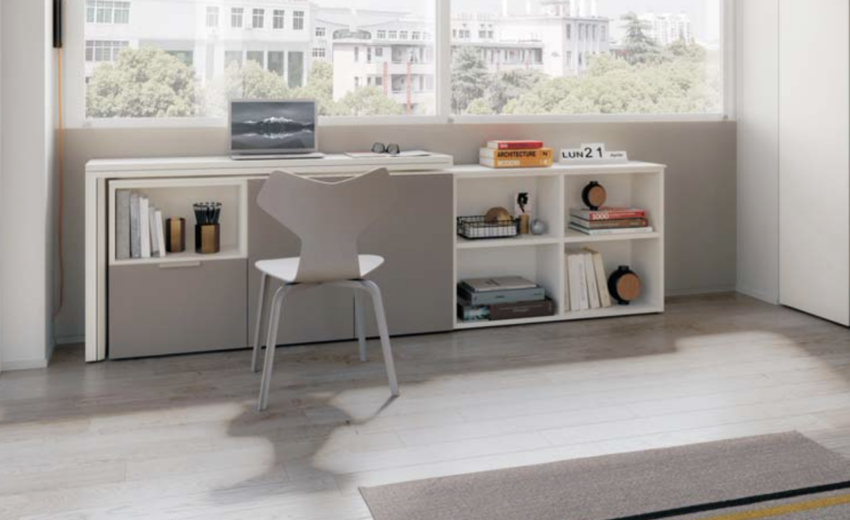 Sur cette photo, on voit le meuble modulable vue d'un autre angle.